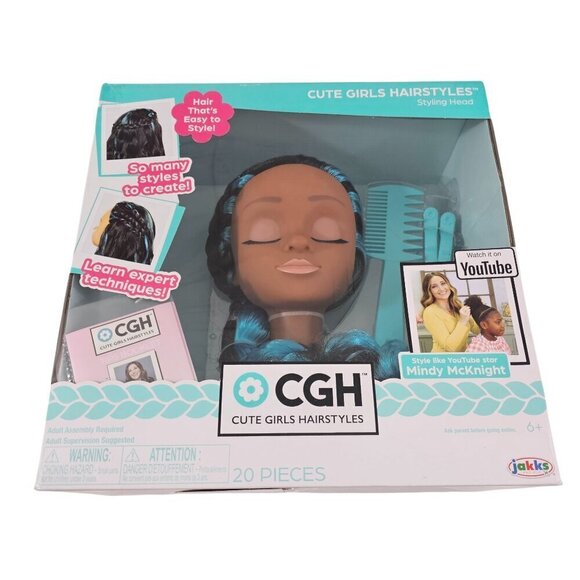 Cute Girls Hairstyles Styling Head Black with Blue Streaks 20 Piece Set NEW! - Picture 15 of 15